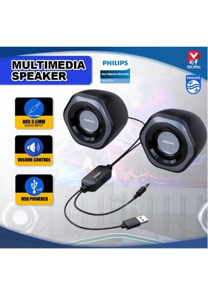 Philips SPA2209 2.0 Usb- 3.5mm Jack Hoparlör Ses Kontrol Tuşu