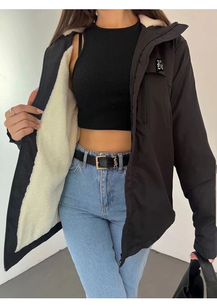 Unisex Tam Kalıp Kapşonlu Içi Kürklü Mont - Siyah fiyatları