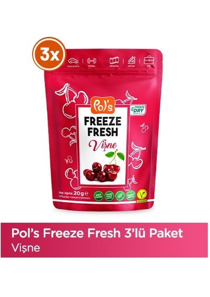 Pol's Freeze Fresh Vişne 25 g x 3 Adet Freeze Fresh Dondurularak Kurutulmuş Meyve