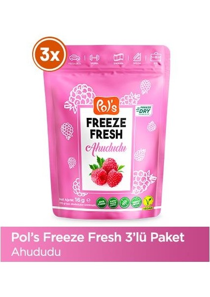 Pol's Freeze Fresh Ahududu 16 g x 3 Adet Freeze Dry Dondurularak Kurutulmuş Meyve