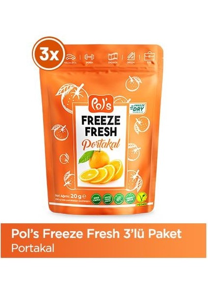 Freeze Fresh Portakal 20 g x 3 Adet Freeze Dry Dondurularak Kurutulmuş Meyve