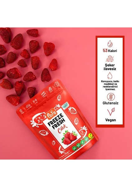 Pol’s Freeze Fresh Çilek 20 g x 1 Adet, Elma 15 g x 1 Adet, Muz 20 g x 1 Adet Freeze Dry Dondurularak Kurutulmuş Meyve