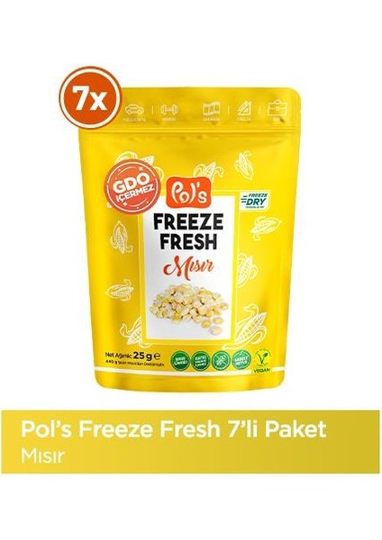 Pol's Freeze Fresh Mısır 25 g x7 Adet Freeze Dry Dondurularak Kurutulmuş Meyve