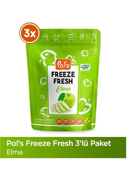 Pol's Freeze Fresh Elma 3 adet x 15 g Dondurularak Kurutulmuş Meyve