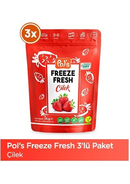 Pol's Freeze Fresh Çilek 15 g x 3 adet Dondurularak Kurutulmuş Meyve