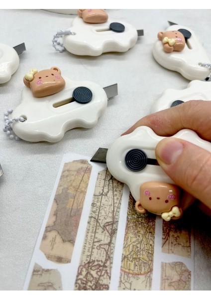 Kahverengi Ayıcıklı Beyaz Mini Maket Bıçağı/ Sanat Bıçağı / Bullet Journal / Scrapbook fiyatları