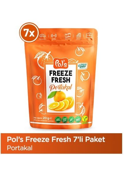 Pol's Freeze Fresh Portakal 20 GRx 7 Adet (Freeze Dry Dondurularak Kurutulmuş Meyve)