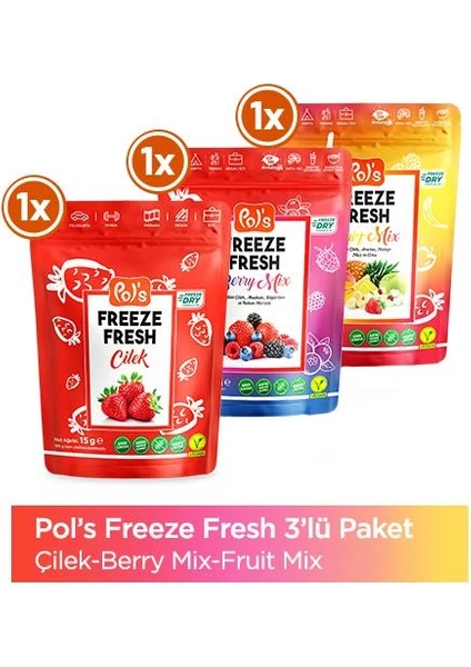 Freeze Fresh Berry Mix 16 g, Fruit Mix 20 g, Çilek 15 g