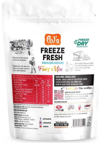 Freeze Fresh Berry Mix 16 g, Fruit Mix 20 g, Çilek 15 g