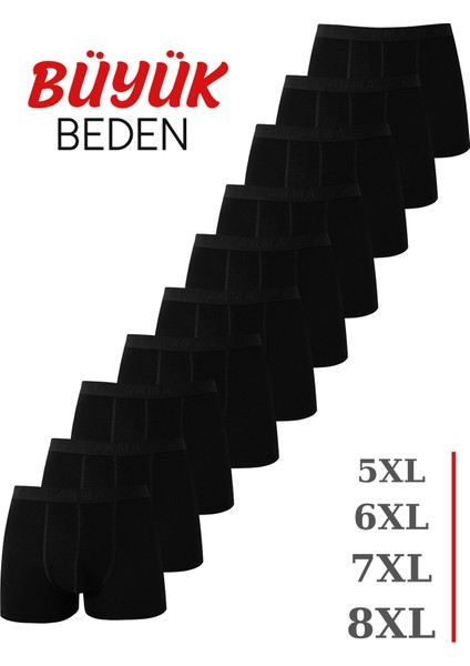 Erkek Siyah Battal Büyük Beden Boxer 10'lu Paket