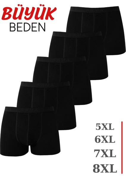Erkek Siyah Battal Büyük Beden Boxer 5'li Paket