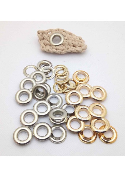 KLİNKSOP Kuşgözü No.4 (6mm) Malzeme Paketi. Örgü Ayakkabılar, Deri Ürünler, Eşofman ve Her Türlü Giyim İçin 100 Adet Gold Renk Kuşgözü Takım-Paslanmaz Pirinç