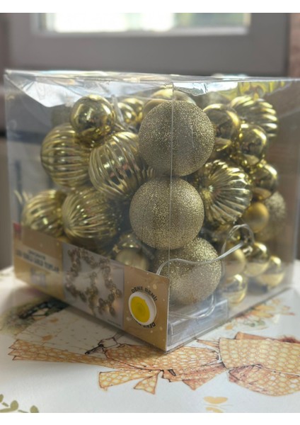 75 Adet Gold Yılbaşı Ağacı Süsü, 20 Adet LED Işık, Yılbaşı Topları, Noel Süsleri