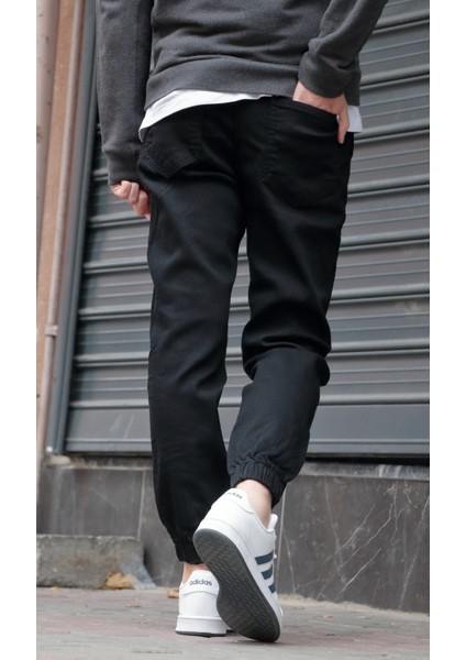 Erkek Siyah Jogger Kot Pantolon - Lastikli Bel ve Paça, Yıkamalı Denim modelleri