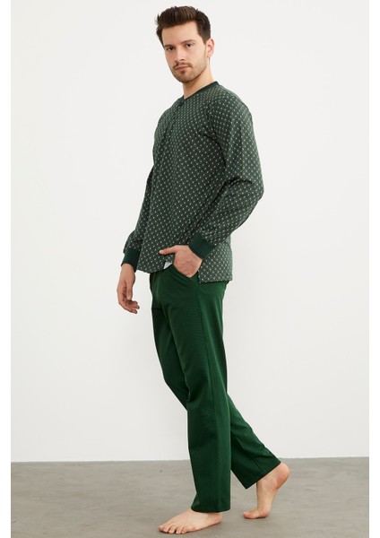 Desenli Cep Detaylı Pijama Takım - Yeşil