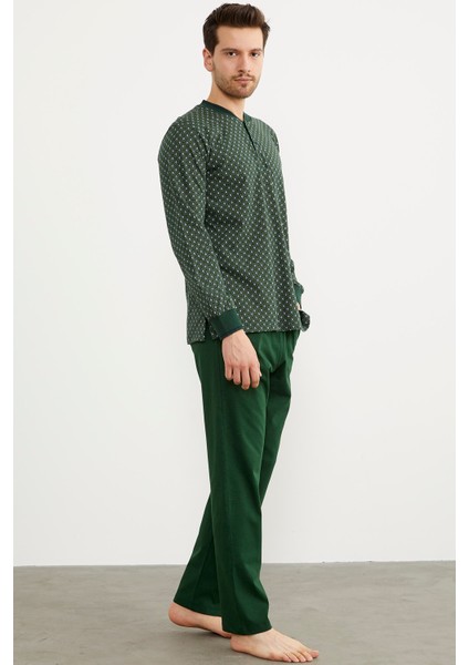 Desenli Cep Detaylı Pijama Takım - Yeşil