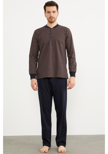 Desenli Cep Detaylı Pijama Takım - Lacivert