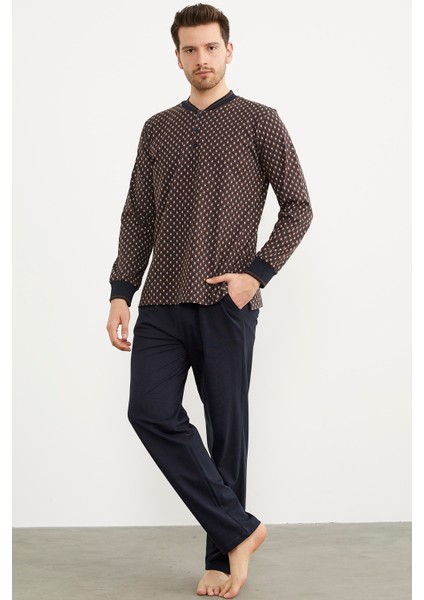 Desenli Cep Detaylı Pijama Takım - Lacivert