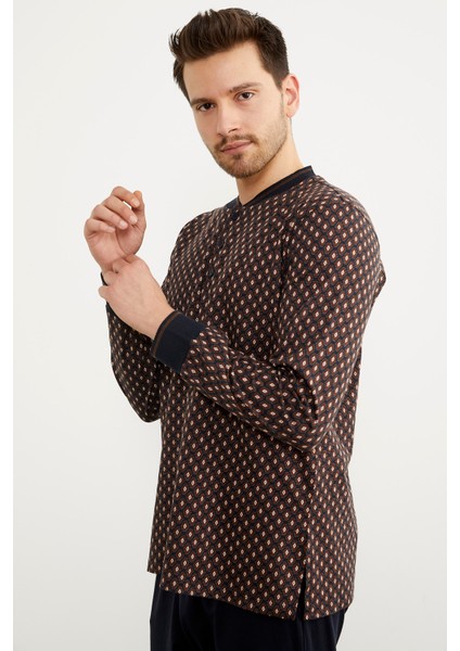 Desenli Cep Detaylı Pijama Takım - Lacivert