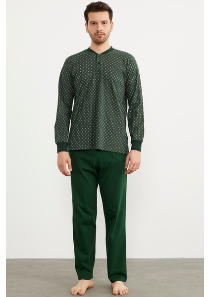 Desenli Cep Detaylı Pijama Takım - Yeşil