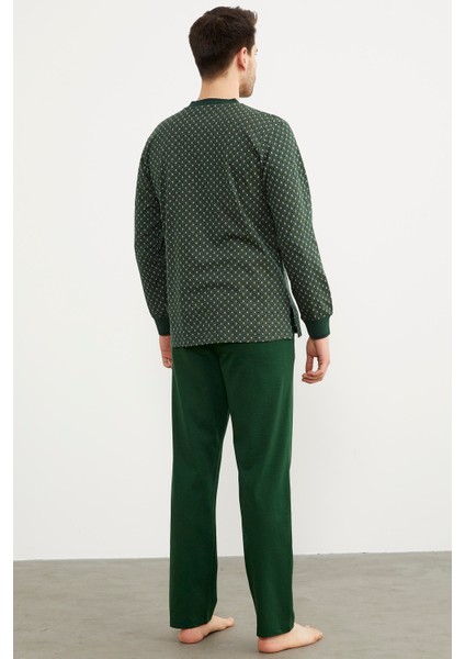 Desenli Cep Detaylı Pijama Takım - Yeşil indirimleri