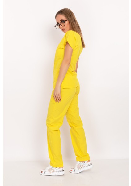 Sarı Terikoton Doktor Hemşire Hastane Scrubs Üniforma Takımı modelleri