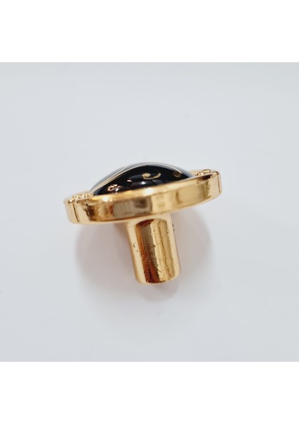 Porselen Düğme Kulp Metal Gold Siyah Desenli / 5 Adet