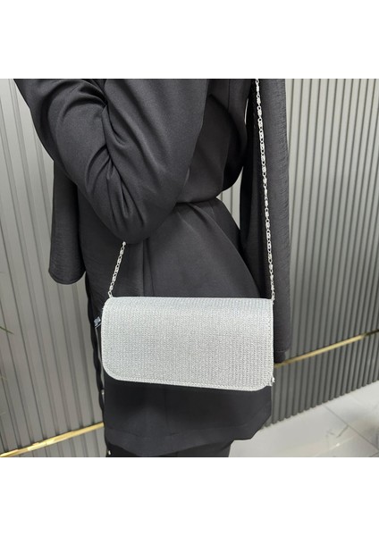 Simli Kapaklı Abiye Bayan Çanta 19X10CM AB0601