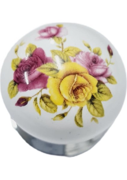 Beyaz Porselen Sarıgüllü Krom Taban / 5 Adet modelleri