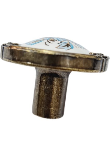 Porselen Düğme Kulp Metal Antiksarı Beyaz Motifli / 5 Adet modelleri