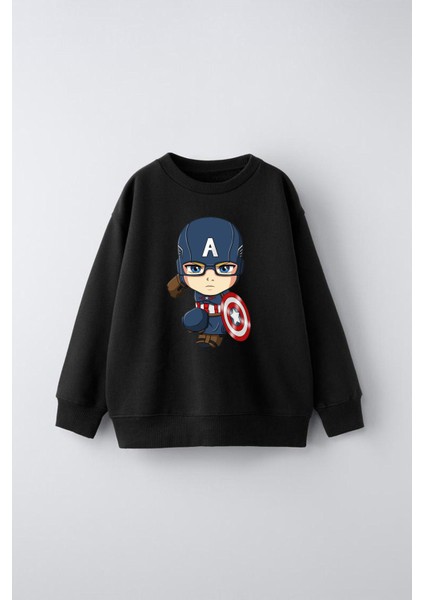 Kaptan Amerika Baskılı Çocuk Sweatshirt
