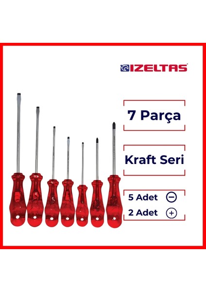 Izeltaş | Tornavida Seti, Kraft Seri, 7 Parça, Dayanıklı ve Ergonomik Tasarım