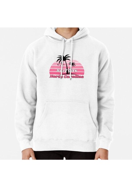 Retro Surf City Beach North Carolina Palm Tree At Sunset Baskılı Sweatshirt