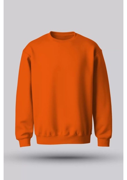 Turuncu Bisiklet Yaka Oversize Şardonlu Basic Unisex Sweatshirt
