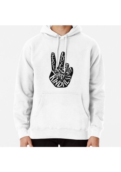 Peace Sign With Words Peace, Love, Faith, Joy, Hope, Kindness, Unity Baskılı Sweatshirt