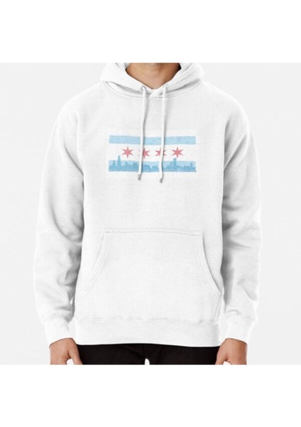 Chicago Flag And Skyline - Watercolor Baskılı Sweatshirt