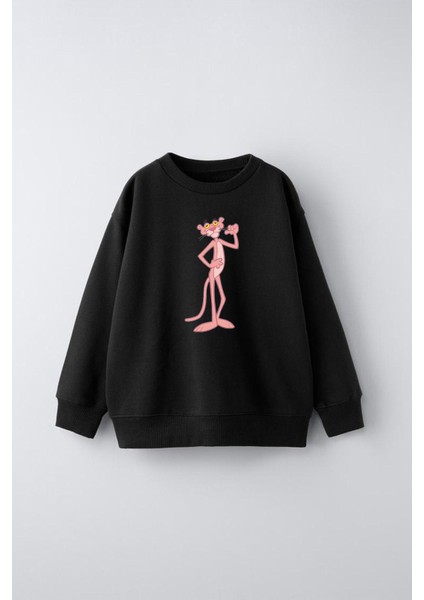 Pembe Panter Baskılı Çocuk Sweatshirt