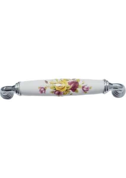 Beyaz Porselen Kulp Krom Ayak Sarı Çiçekli 128 mm / 5 Adet indirimleri