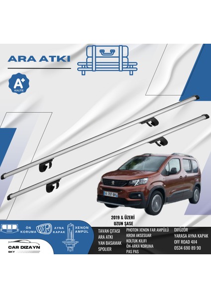 Peugeot Partner Uzun Şase 2019-2020-2021-2022-2023-2024 Oluklu Port Bagaj Ara Atkı Tavan Barı Gri 2 Adet