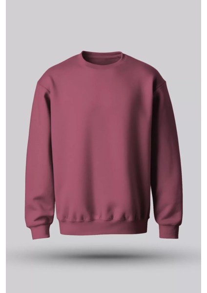 Gül Kurusu Bisiklet Yaka Oversize Şardonlu Basic Unisex Sweatshirt