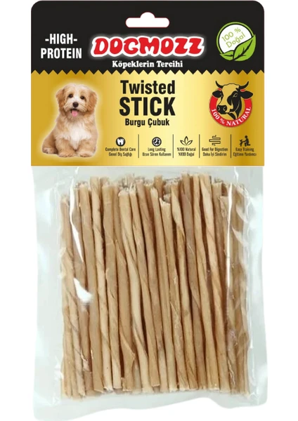 Premium Deri Çubuk Burgu Stick Natural Kalın Boy Köpek Kemiği 50 Adet