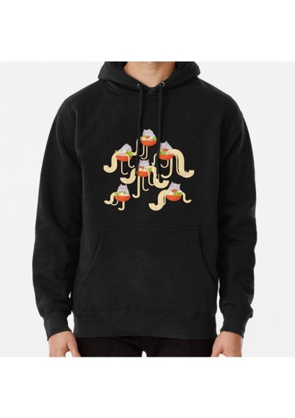 Plates Of Noodles And Funny Cats. Baskılı Sweatshirt