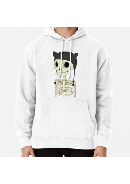 Skeleton With Cat Hat Baskılı Sweatshirt