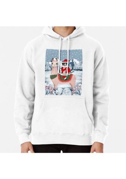 Santa Claws Cat And Llama Baskılı Sweatshirt