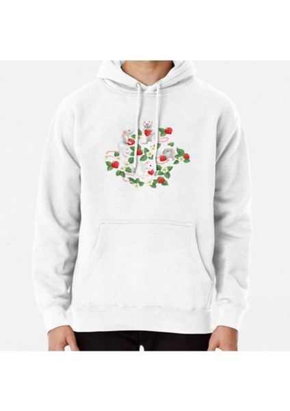 Rats Love Strawberries On Bright Pink Baskılı Sweatshirt
