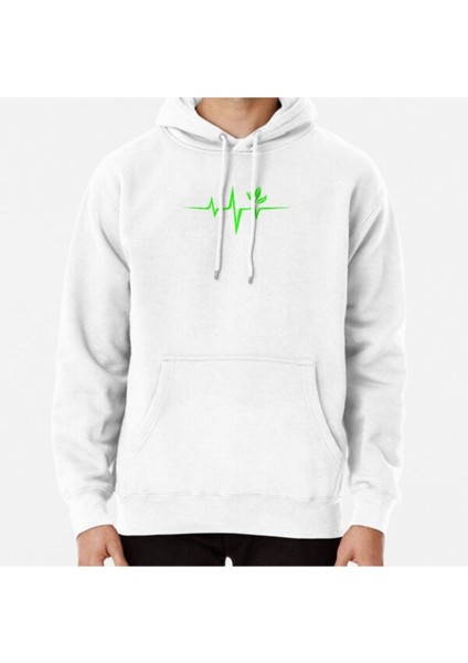 Heartbeat, Pulse Green, Vegan, Frequency, Wave, Earth, Planet Baskılı Sweatshirt