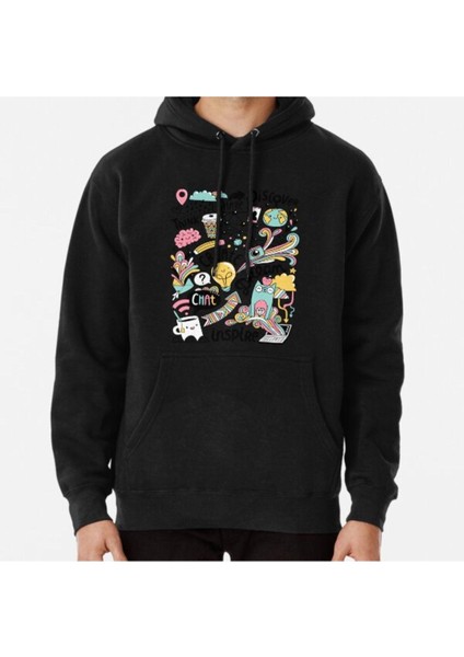 Everyday. Internet And Social Media Doodles. Cat, Brain, Coffee, Pencil Baskılı Sweatshirt