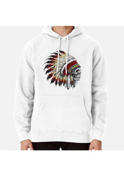 Colorful Native American Chief Skull Baskılı Sweatshirt