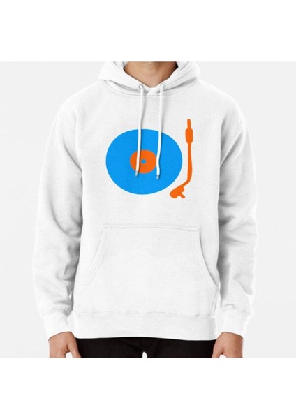 Blue Orange Vinyl Record Turntable Baskılı Sweatshirt