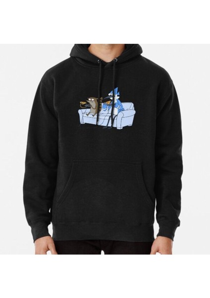 Mordecai And Rigby Pizza And Video Games Baskılı Sweatshirt
